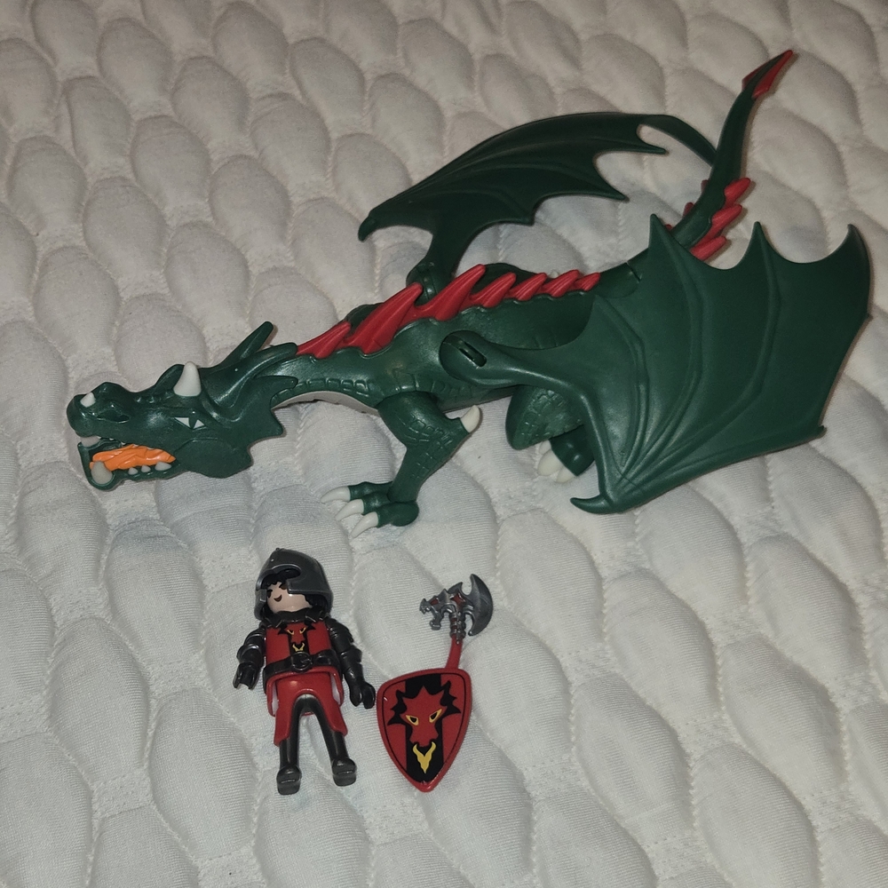 Geobra Brandstätter Playmobil Fire Breathing Green Dragon Red Knight Figure